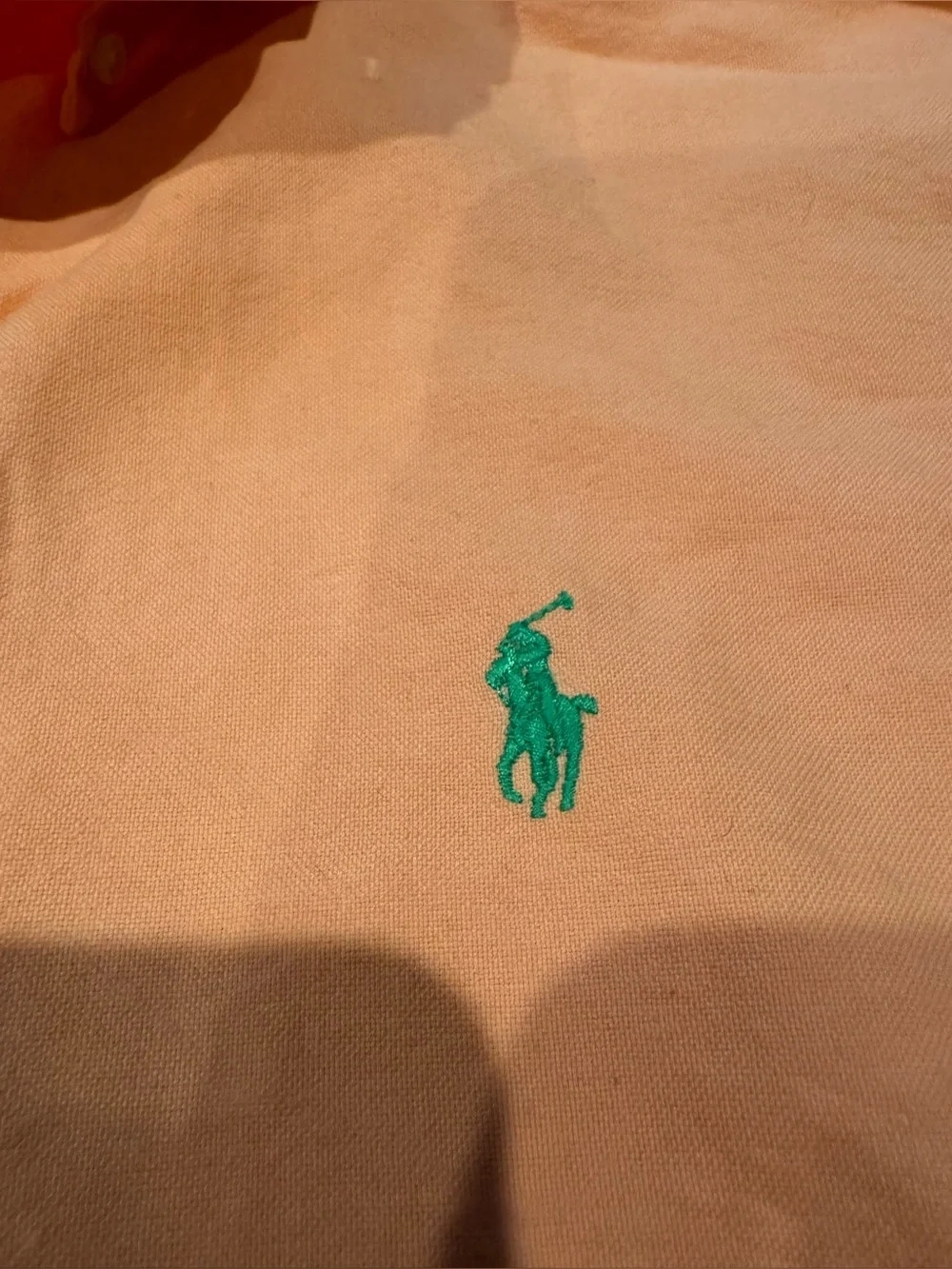 Polo Ralph Lauren Classic Orange Button Down Shirt Green Pony Sz Lg EUC